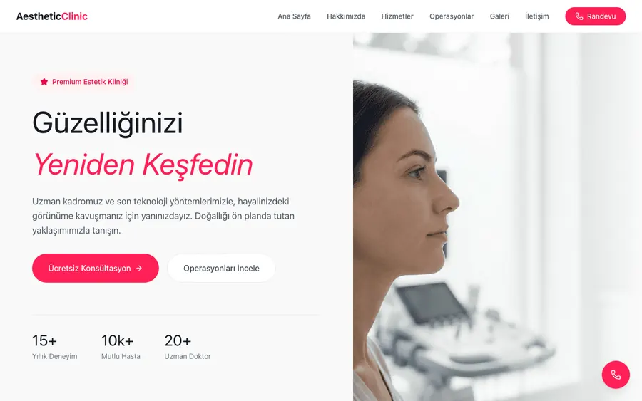 Estetik ve plastik cerrahi kliniği web sitesi örneği