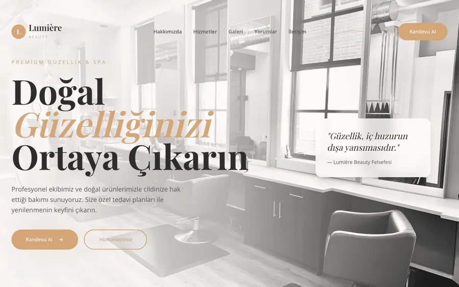 Güzellik merkezi web sitesi örneği, ikinci tasarım