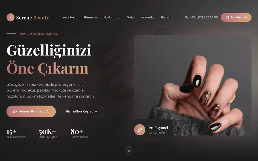 Güzellik merkezi web sitesi örneği, dördüncü tasarım