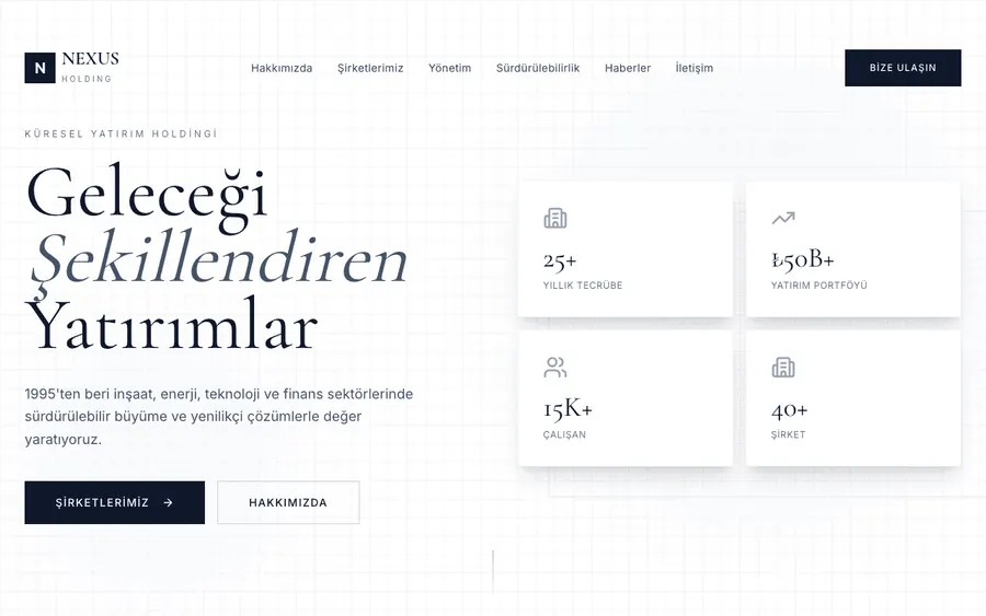 Holding kurumsal web sitesi örneği, açık tema