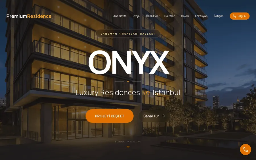 Lüks konut projesi web sitesi örneği