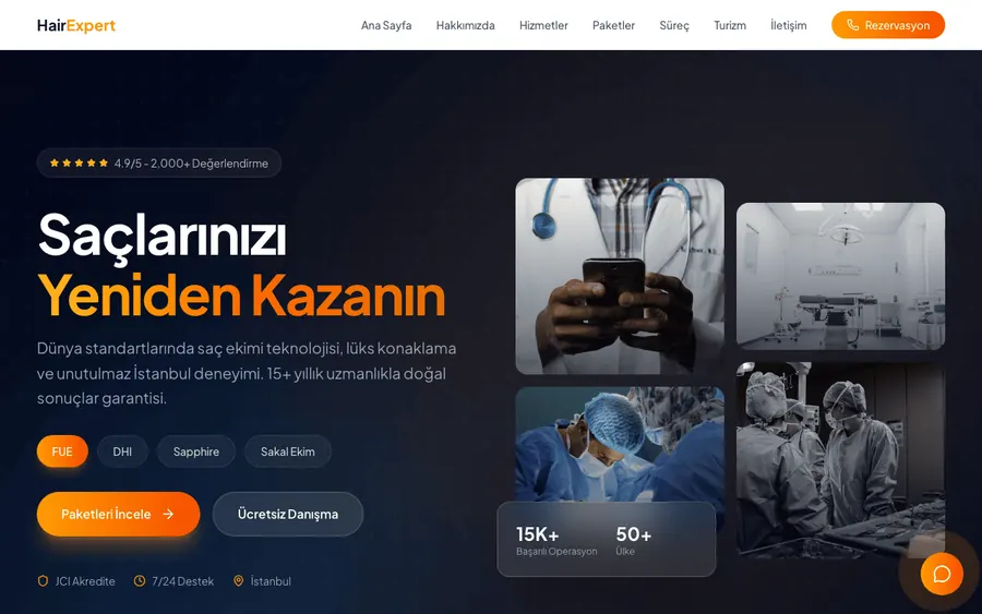 Saç ekimi ve sağlık turizmi web sitesi örneği